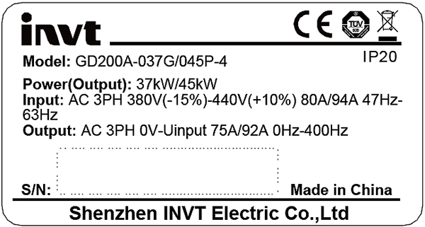 invt inverter gd200a nameplate